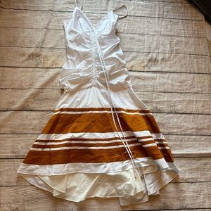 Veronica Beard Fitz High-Low Ruched Asymmetric Midi Dress White Chic Size 8